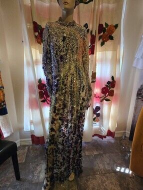 Sequin Fringe Evening Dress with Black Blazer